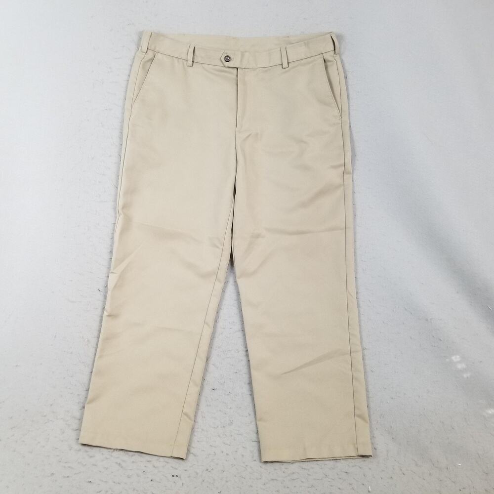 IZOD Golf Pants Mens 38x30 Beige‎ Polyester Performance Flat Front Khakis Casual